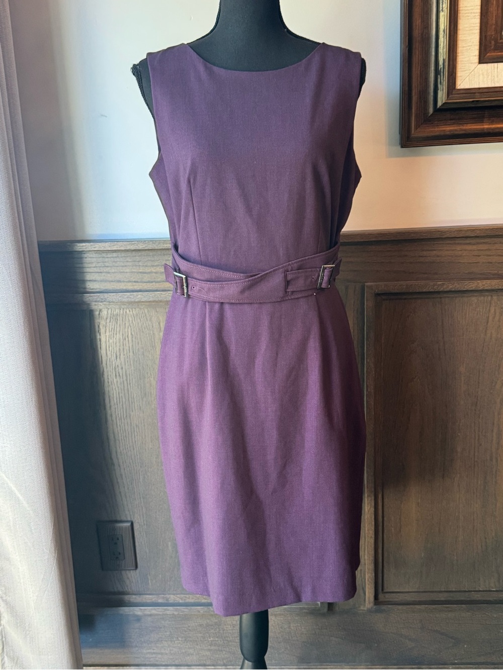Calvin Klein Plum Sleeveless Belted Sheath Dress NWT 10